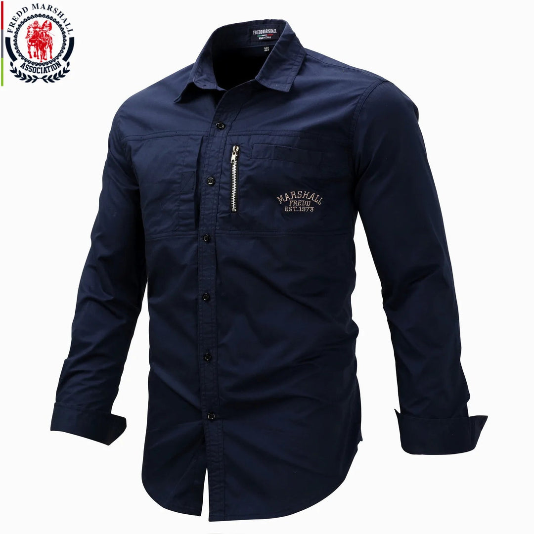 Fredd Marshall 2023 Fashion Military Shirt Long Sleeve Multi-pocket Casual Shirts Brand Clothes Army Green Camisa Masculina 117 Beauty hair & fashionfj