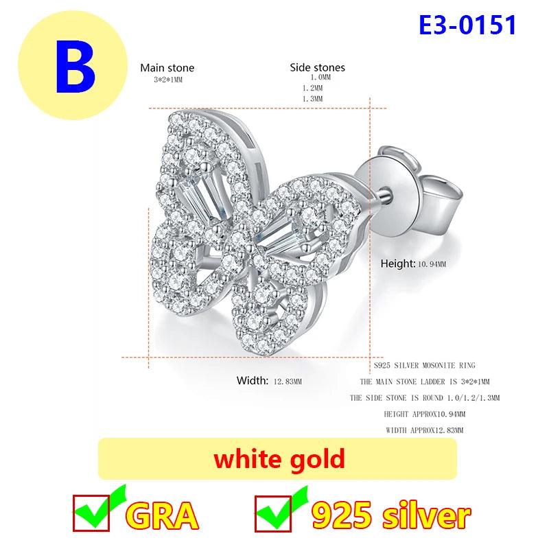 Butterfly Premium Moissanite Stud Earring for Women luxury Original 925 Sterling Silver Women's Moissanite Diamond Hoop Earrings Beauty hair & fashionfj
