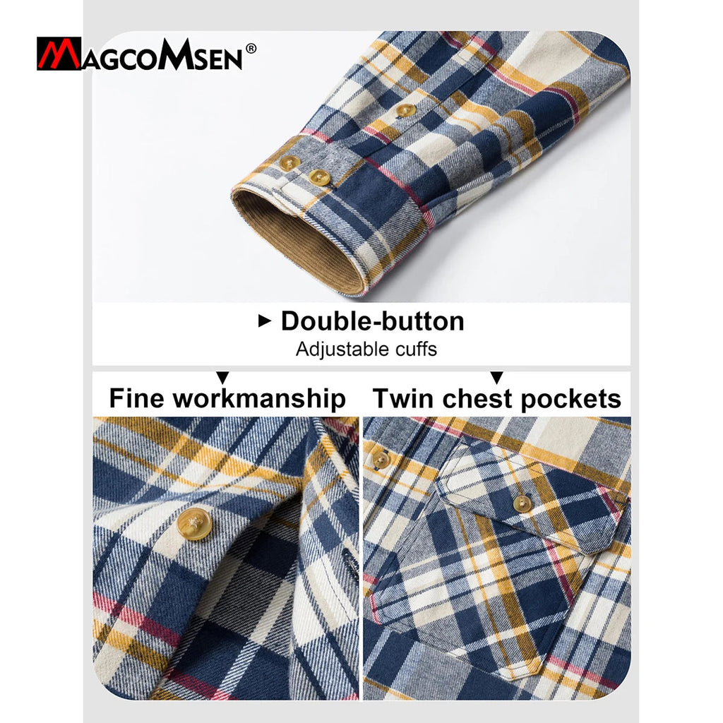 MAGCOMSEN Flannel Shirts Men's Long Sleeves Cotton Long Sleeve Plaid Shirt with 2 Pockets Button Down Casual Corduroy Shirt Male Beauty hair & fashionfj