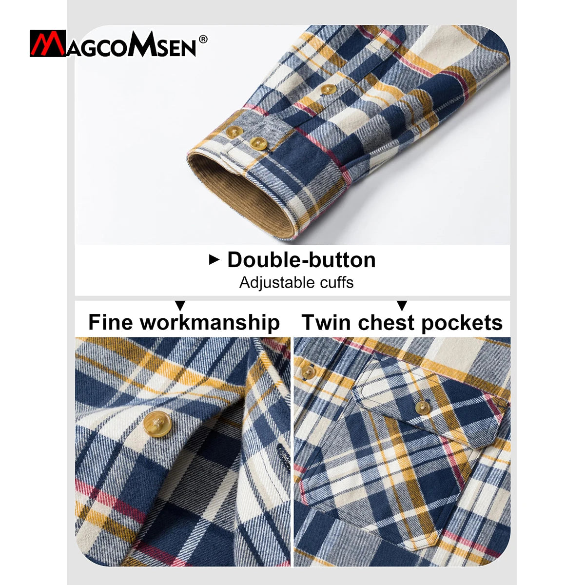 MAGCOMSEN Flannel Shirts Men's Long Sleeves Cotton Long Sleeve Plaid Shirt with 2 Pockets Button Down Casual Corduroy Shirt Male Beauty hair & fashionfj