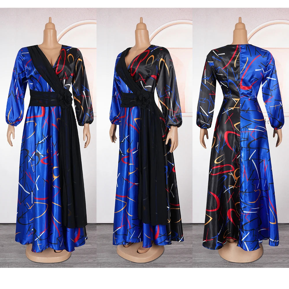 Plus Size African Party Long Dresses for Women 2025 New Dashiki Ankara Print Evening Gowns Turkey Outfits Robe Africa Clothing