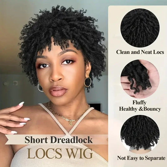 Synthetic Short Dreadlock Wig Afro Curly Twist Wig Faux Locs Wig Kinky Curly Dreadlock Wig for Women Daily Use