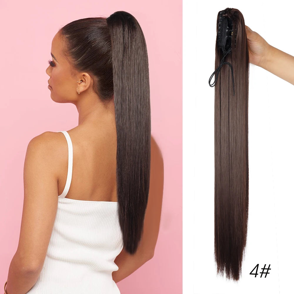 Long Straight Claw Clip On Ponytail Hair Extension Synthetic 22Inch Wavy Ponytail Fake Hairpiece For Women Pony Tail Hairpiece