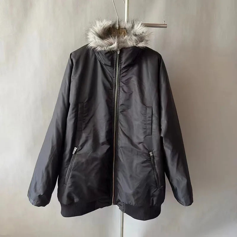 Women's winter jacket New lamb wool splicing warm thick coat for 2025 Couple style high neck windproof parkas y2k padded jacket