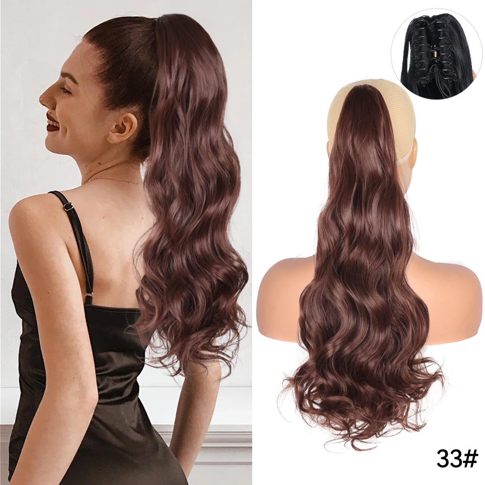Long Straight Claw Clip On Ponytail Hair Extension Synthetic 22Inch Wavy Ponytail Fake Hairpiece For Women Pony Tail Hairpiece