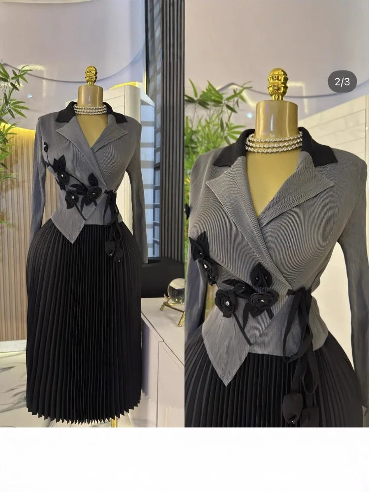 Miyake Pleated Dress 2025 Summer New Suit Collar Loose High-end Temperament Socialite Waist Thin Pleated Women's Clothing