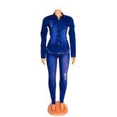 Casual Denim 2 Piece Set Jeans Suit Women Blue Long Sleeve Jeans Jacket Long Pants Slim Tracksuit Outfits 2024 Spring Autumn Beauty hair & fashionfj