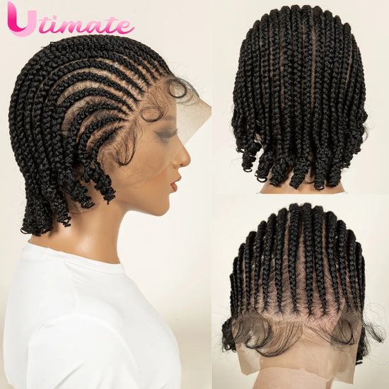 Synthetic Full Lace Cornrow Braided Wig with Baby Hair 8 Inch Knotless Braids for Black Women Braided Wigs Easy to Wear