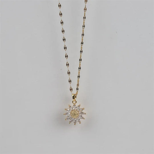 1PCS Gold-color Necklace Ladies Light Luxury Style Flower Pendant Inlaid Zirconia Titanium Steel Chain Holiday Jewelry Beauty hair & fashionfj