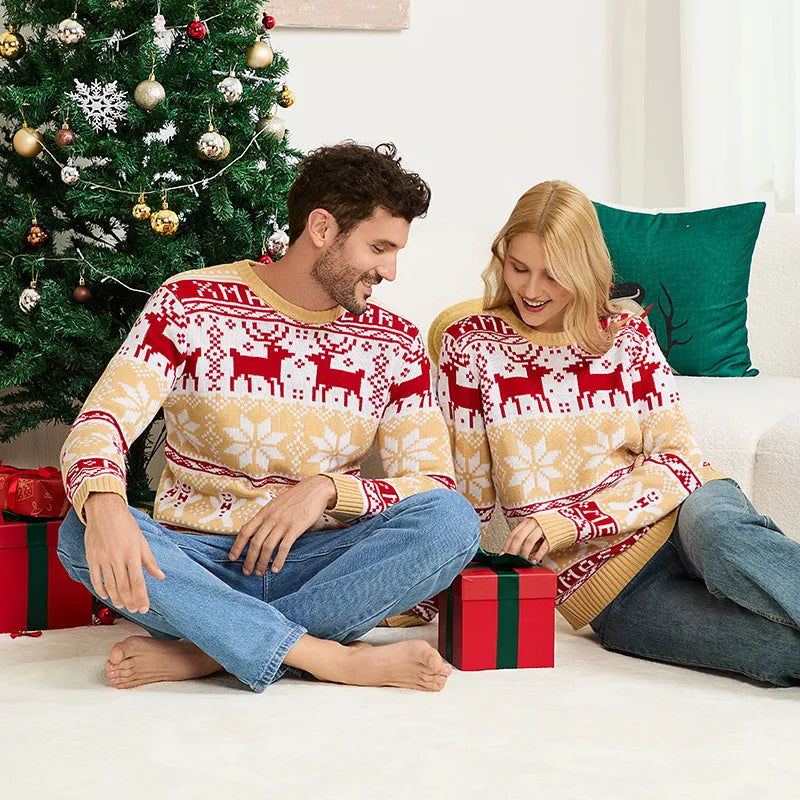 2025 Winter Cartoon Print Mom Dad Kids Matching Outfits Christmas Sweater Full Sleeve Soft Knitwear Cute Jumper Xmas Family Look
