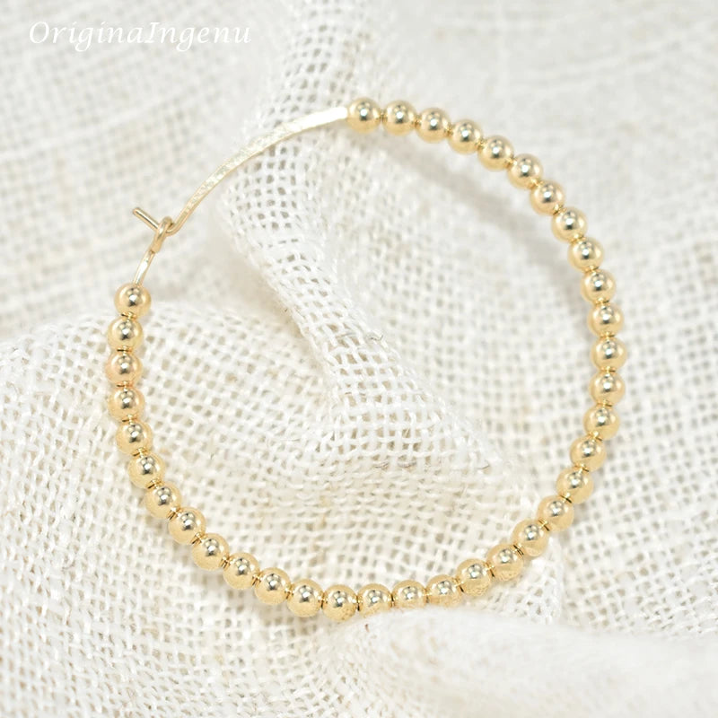 14K Gold Filled Hoop Earrings Gold Beads Jewelry Handmade Minimalism Earrings Brincos Pendientes Oorbellen Boho Earrings