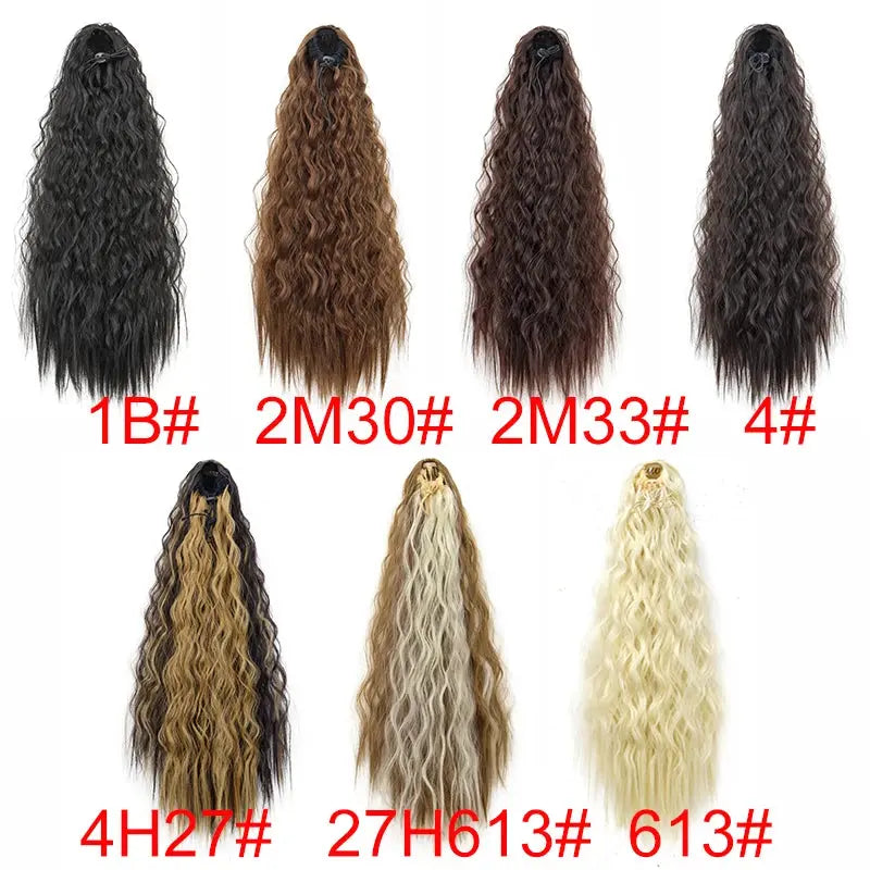 22Inch Synthetic Long Kinky Curly Ponytail Hair Extension Drawstring Wrapped Clip in Hair Black Hairpiecefor Women Beauty hair & fashionfj