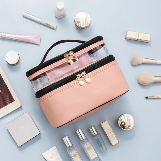 Double makeup bag PU transparent toiletries portable fashion waterproof travel large capacity storage bag