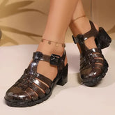2025 New High Heels Transparent Sandals Women Summe Sequins Thick Heeled Rome Sandalias Mujer Closed Toe Beach Sandles Woman Beauty hair & fashionfj