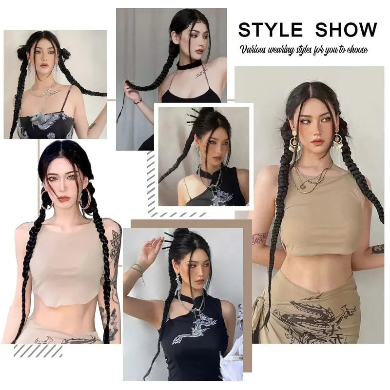 Fashion  Braided Ponytail Hair Extensions with Hair Ties for Women Twist Braid Personality Hot Girl Kink Braid Hip Hop Girl Beauty hair & fashionfj