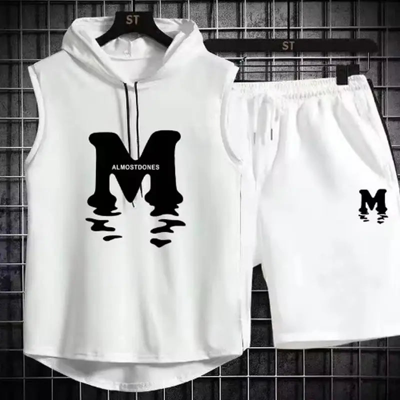 2025 new Men's Summer Sets Casual breathable 2 piece T-shirt+Shorts Suit Men Tracksuit loose Vest jogging sleeveless Top man Set Beauty hair & fashionfj