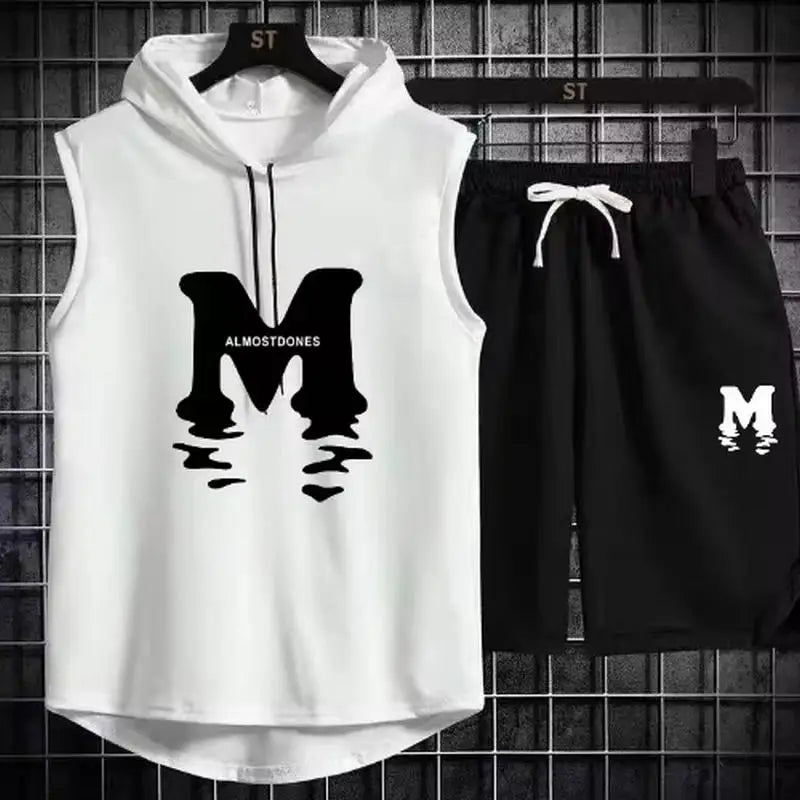 2025 new Men's Summer Sets Casual breathable 2 piece T-shirt+Shorts Suit Men Tracksuit loose Vest jogging sleeveless Top man Set Beauty hair & fashionfj