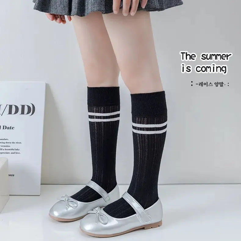 Girls' Summer Long Socks Preppy Style Knee Socks Girls' Summer Solid Mesh Socks Cotton Stocking Thigh Socks