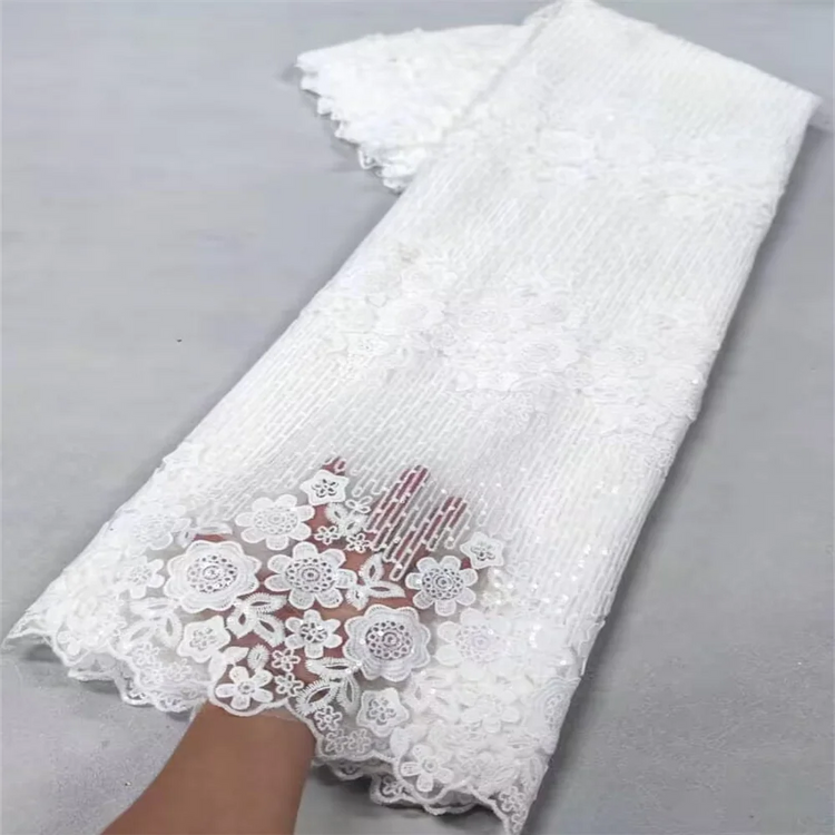 White Nigerian Lace Fabric 2023 High Quality African Net Lace Fabric With Sequins Embroidery Fabric For Wedding 5Yards Beauty hair & fashionfj