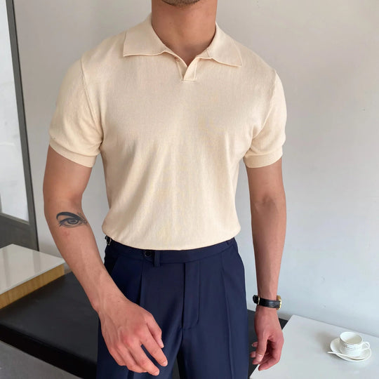 Men's Polo Shirt Elbow-Sleeved T-shirt Fashion Polo Collar Slim-Fit Men Clothing Woolen Sports Polo Tee Shirt Man Golf Shirt EUR Beauty hair & fashionfj