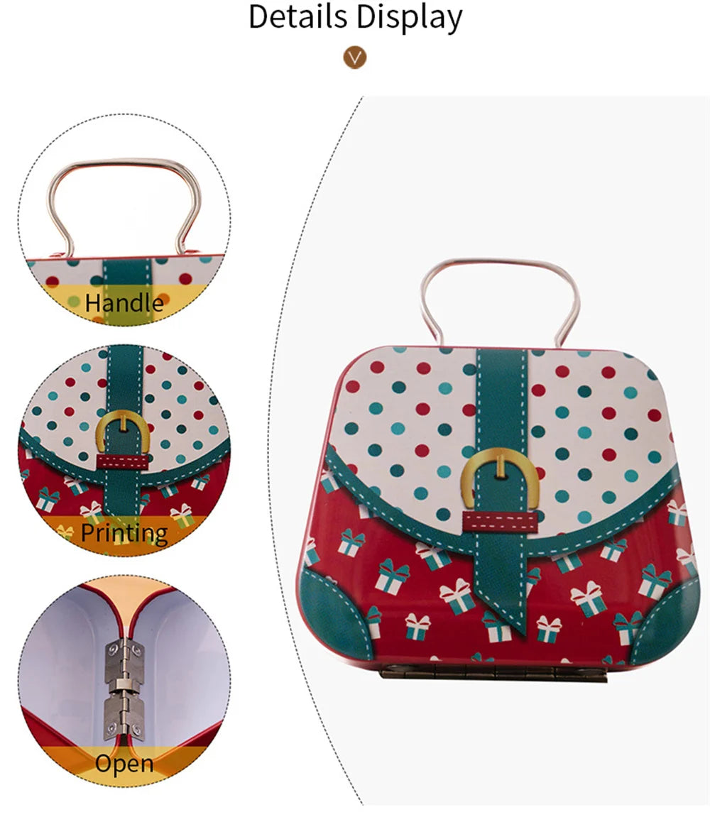 Christmas Decoration 2024  Metal Box Handbag Shape Tin Jar Jewelry Storage Case Kids Gift Can Storage Boxes Xms Party Decors
