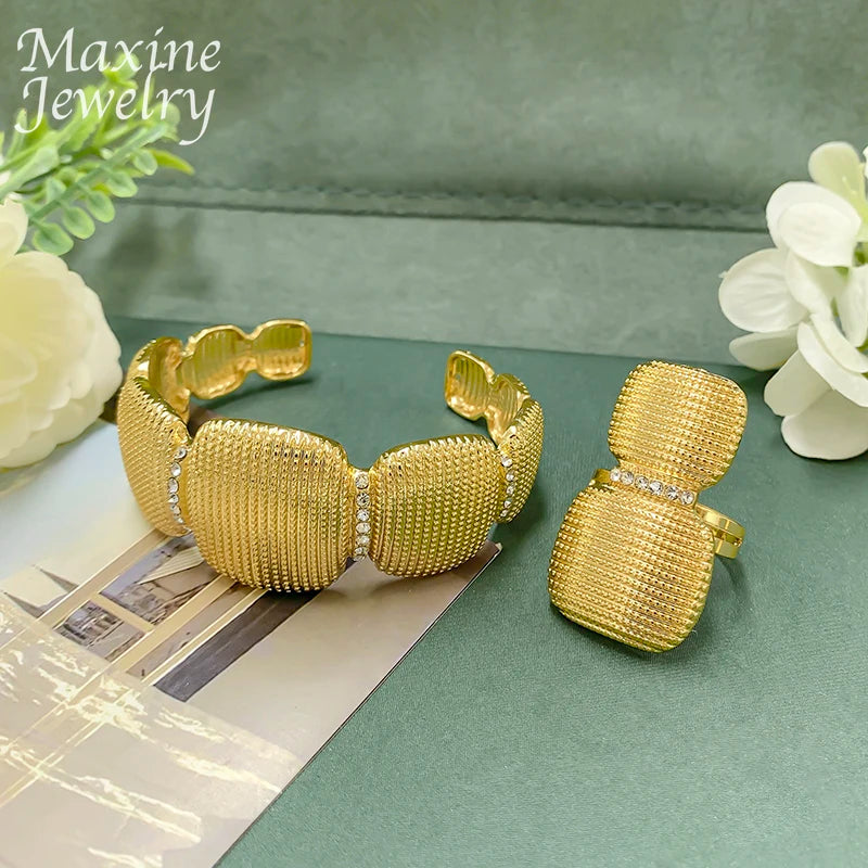 Golden Collar Chunky Round Gold Plated Jewelry Set Women Necklace Earring Bracelet Ring African Bridal Wedding Party Gifts Beauty hair & fashionfj