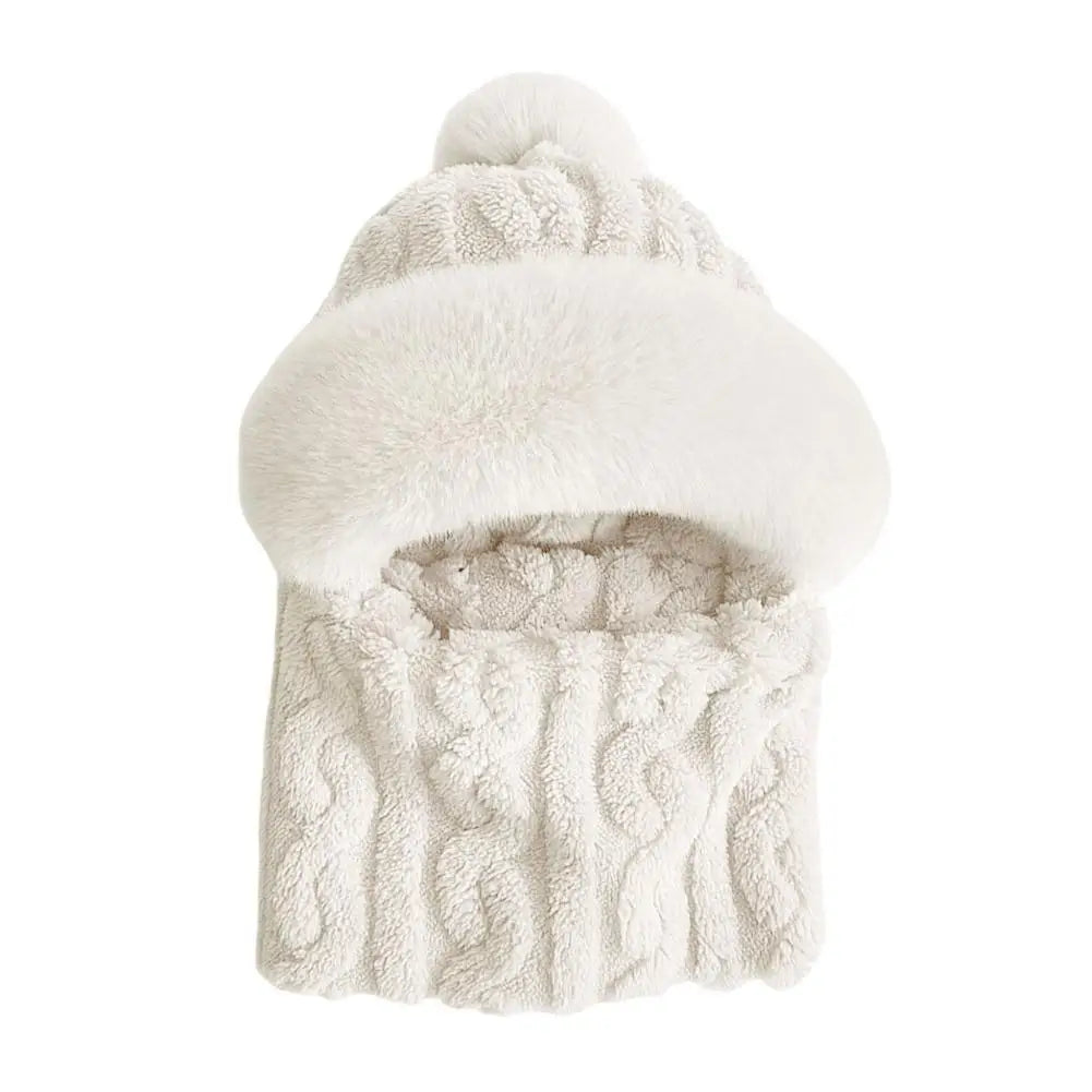 Winter Hat For Women Hooded Face Mask Fluff Keep Warm Thicken Style Neck Scarf Hooded Cap Beanie Knitted Cashmere Neck Warmer