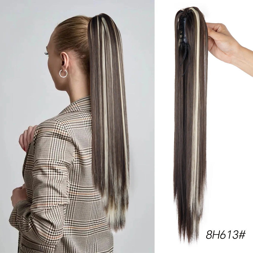 Long Straight Claw Clip On Ponytail Hair Extension Synthetic 22Inch Wavy Ponytail Fake Hairpiece For Women Pony Tail Hairpiece