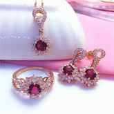 585 Purple Gold Plated 14K Rose Gold Chain Ruby Set necklace earrings rings luxury ladies wedding engagement jewelry Beauty hair & fashionfj