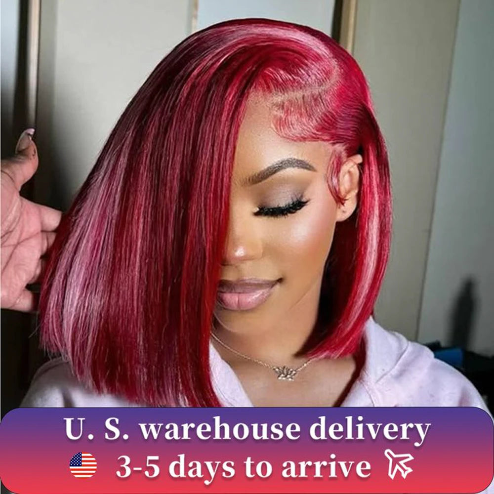 Human Hair Straight Bob Wigs 100% Human Hair 99J Burgundy Color Glueless Bob Wig Bob Wig Brazilian Straight Lace Front Human