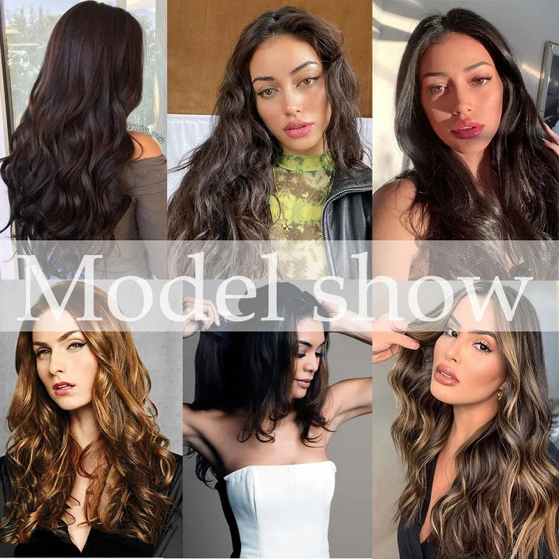 20Inch Synthetic Long Wavy Curly 4 Clip in Hair Extension V-shaped Heat Resistant Black Blonde Hairpiece for Women Beauty hair & fashionfj