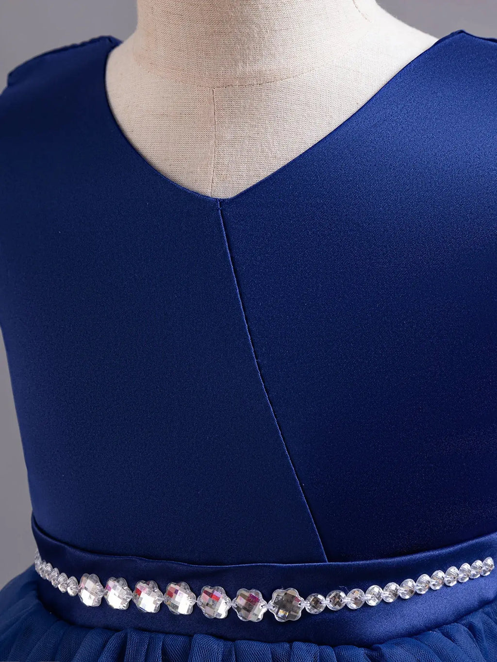 Shining Crystal Belt blue Sleeveless Long Dress for Princess Prom Bow Dresses for 3 to 12 Years Girls Beauty hair & fashionfj