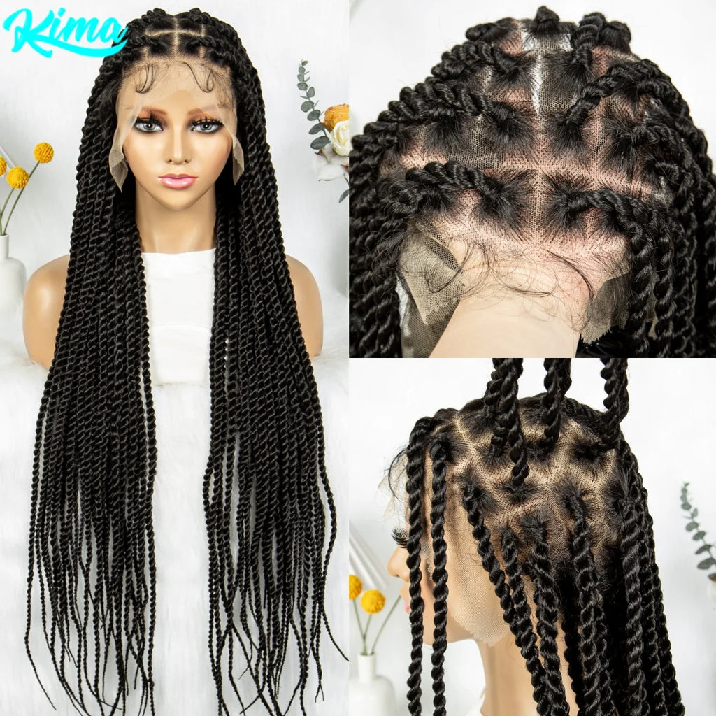 Real Shot High-Quality Twisted Braided Wig Transparent Full Lace Braids Hair Wig Synthetic Faux Locs Wig Goddess Braids Wigs
