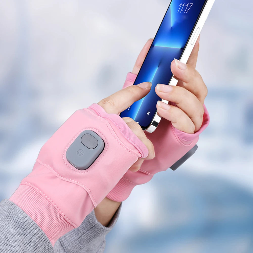 Electric Heated Gloves 360 Degree Heating Electric Thermal Gloves Fingerless Touchscreen for Outdoor Hiking Cycling