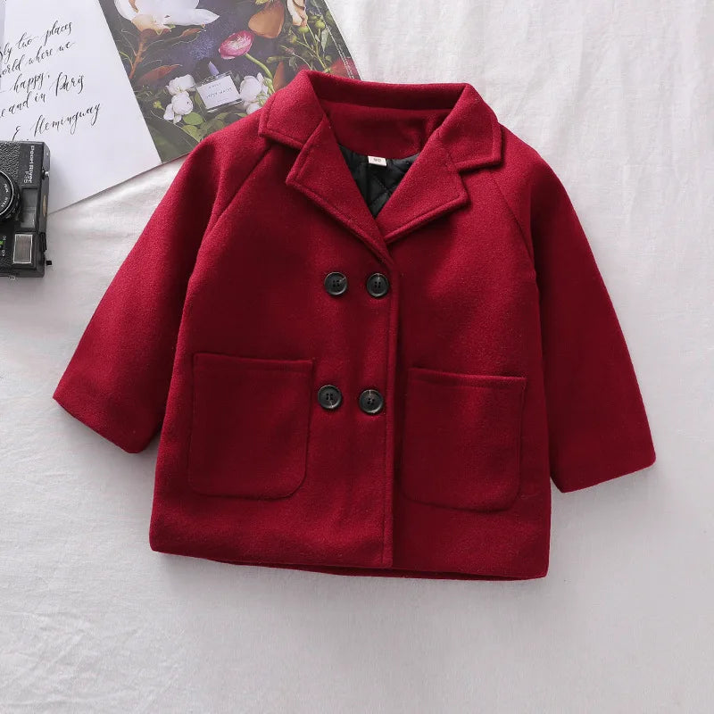Winter Grid Jackets Boys girls Woolen Double-breasted Baby Boy Trench Coat Lapel Kids Outerwear Coats Wool Coat Winter Overcoat