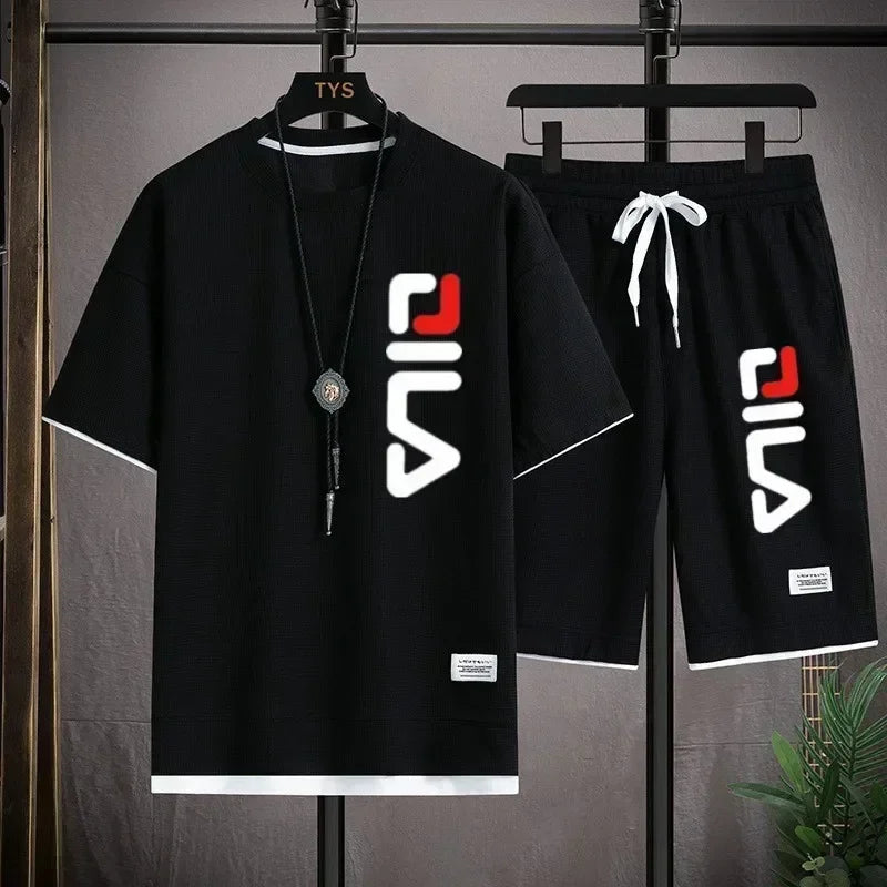 Summer new men's fashion beach sports suit, outdoor fashion comfortable men's sports T-shirt + sports shorts casual two-piece se Beauty hair & fashionfj