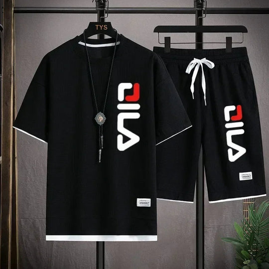 Summer new men's fashion beach sports suit, outdoor fashion comfortable men's sports T-shirt + sports shorts casual two-piece se Beauty hair & fashionfj