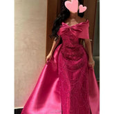 Cathy Rose Red Bow Shawl Off the Shoulder vestidos de noche Mermaid Beading Party Dresses Floor-Length Customized Prom Dress Beauty hair & fashionfj