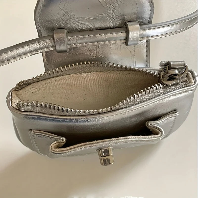 Elegant Mini Zipper Wallet for Women - Lightweight, Detachable Crossbody Strap, White Synthetic with Metallic Buckle Closure