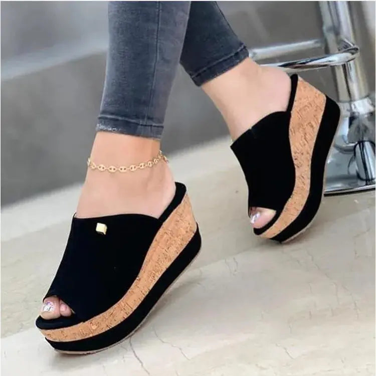 Slippers Summer 1 Wedges  Retro Fish Mouth Large Size Sandals Women High Heel Platform Solid Color Plus Size Shoes Sandalias Beauty hair & fashionfj