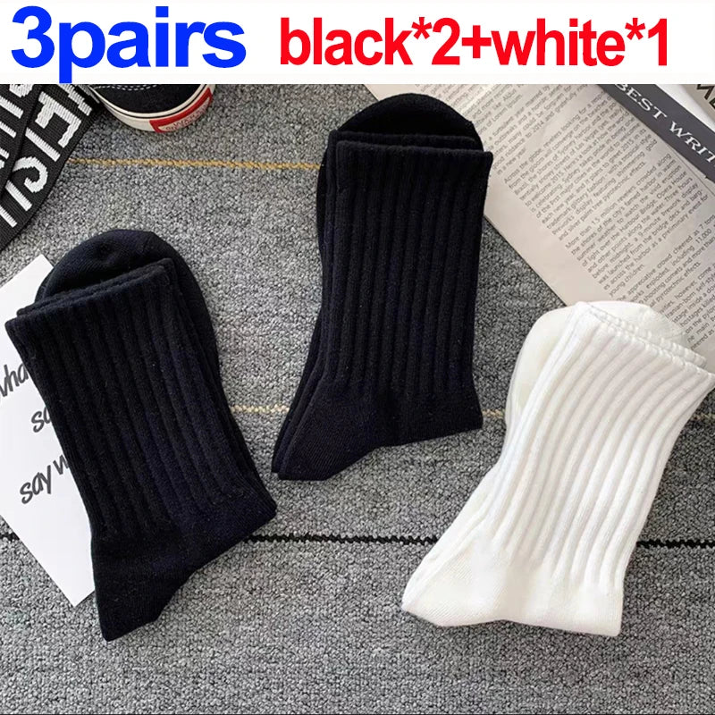 1/3pairs Cotton Men Socks Sport Mid Tube Autumn Winter Knitted Warm Cold-proof Stocking Black White Gray Simple Indoor Floor Sox