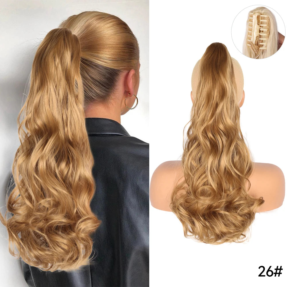 Long Straight Claw Clip On Ponytail Hair Extension Synthetic 22Inch Wavy Ponytail Fake Hairpiece For Women Pony Tail Hairpiece