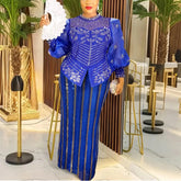 Elegant African Dresses for Woman 2025 New Sequined Diamond Plus Size Luxury Evening Party Dashiki Ankara Outfits Robes Clothes Beauty hair & fashionfj