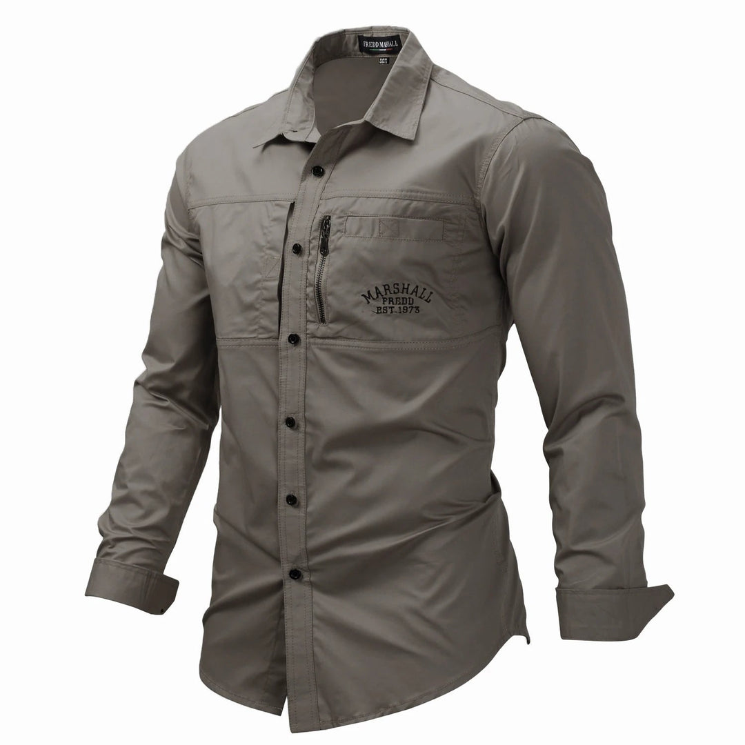 Fredd Marshall 2023 Fashion Military Shirt Long Sleeve Multi-pocket Casual Shirts Brand Clothes Army Green Camisa Masculina 117 Beauty hair & fashionfj