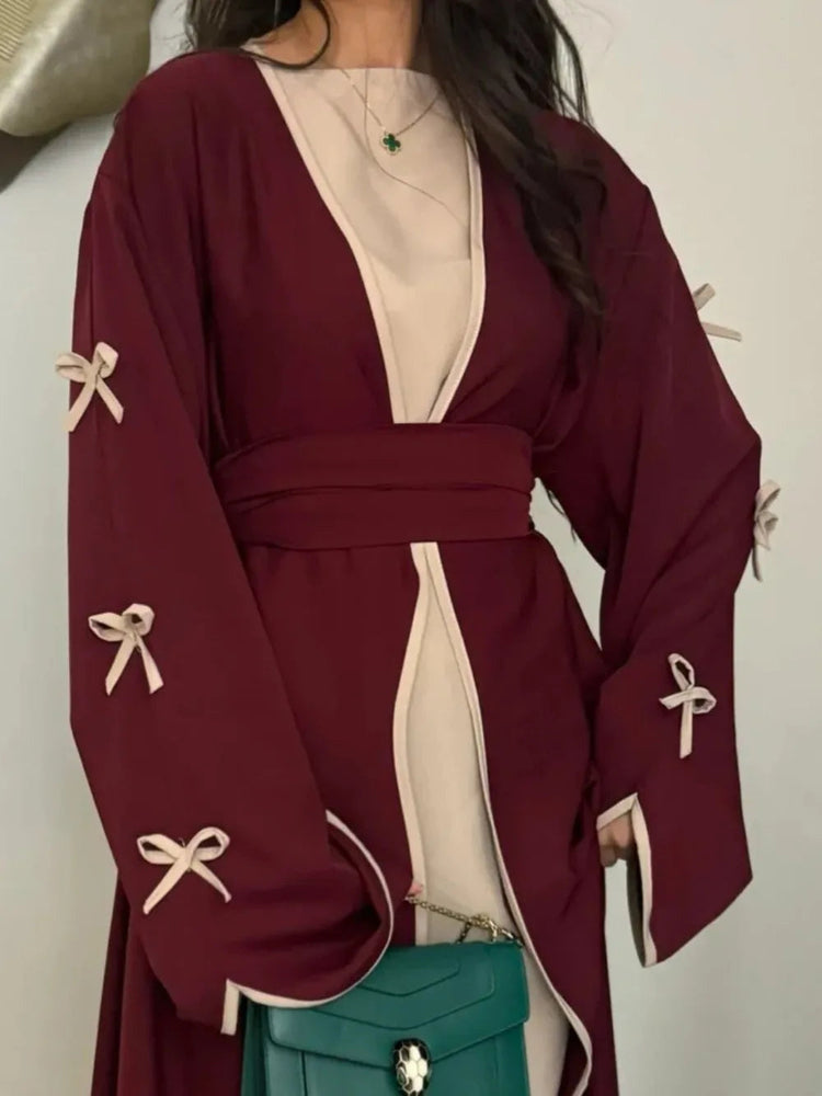 Eid Bow Abaya Women Cardigan Dress Muslim Party Caftan Robe Jalabiya Morocco Dubai Kaftan Islam Vestidos Largos Ramadan 2025 Beauty hair & fashionfj