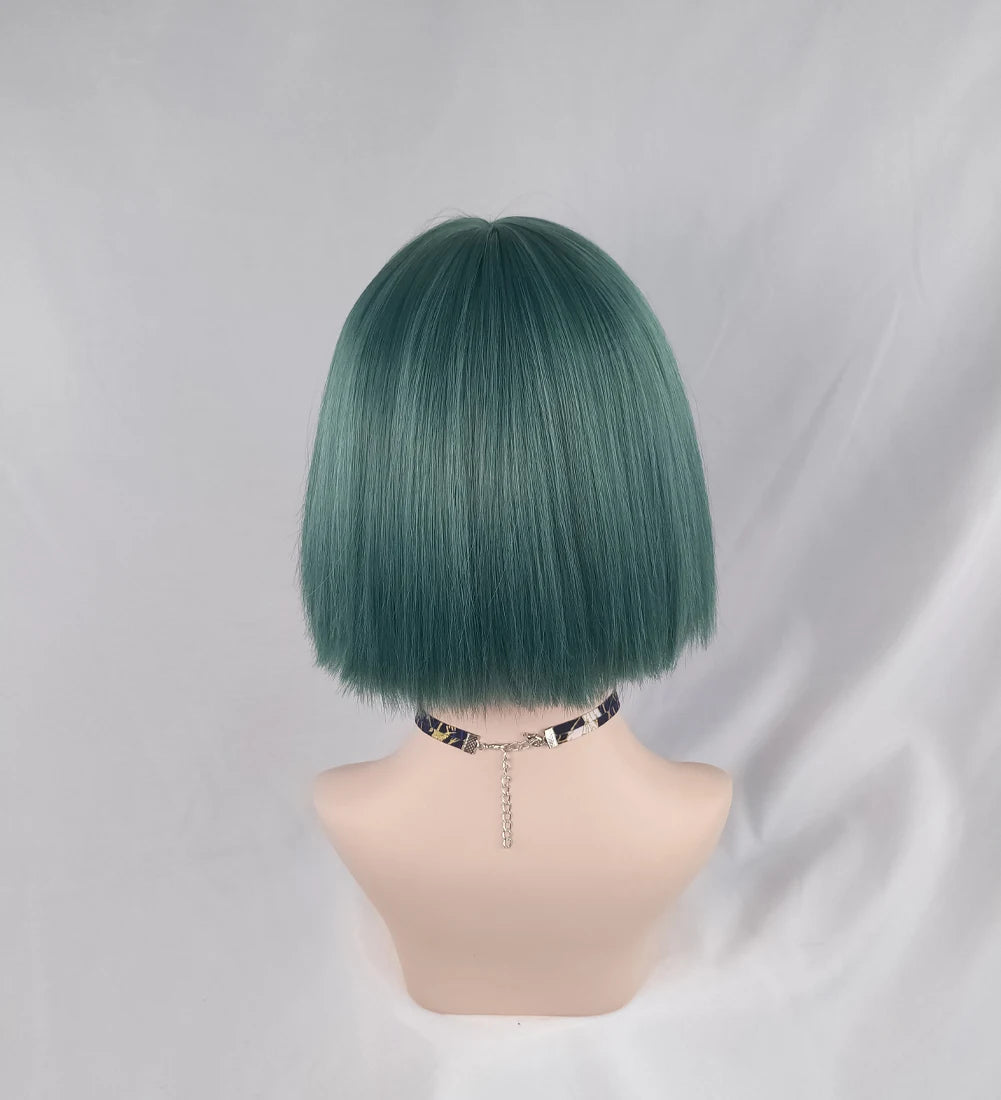 Short Bob Straight Synthetic Blonde Wig With Bangs Girl Female Crochet Hair Silver White Pink Orange Wig