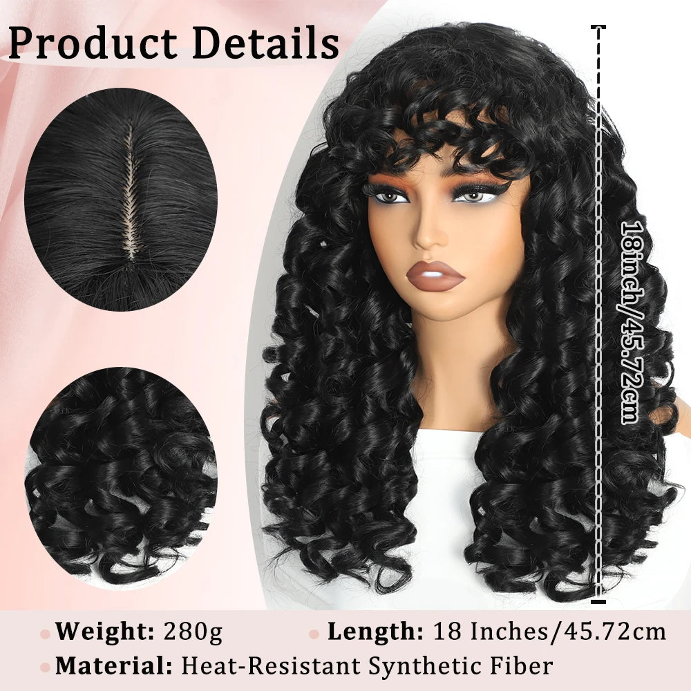 Curly Wig for Women Ombre Blonde Long Curly Wave Wigs with Bangs Synthetic Wig Natural Cosplay Party Heat Resistant Hair