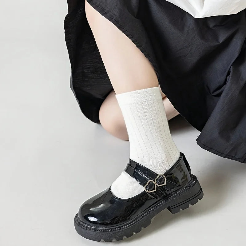 5 Pairs of Kidsren's Socks, White Pure Color, Cute and Versatile Mid-Calf Socks for Boys, Girls, Middle and Older Kidsren, Suitable for Daily Casual Wear