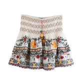 Batwing Sleeve Women Autumn Embriodery Paisley Print Skirt Set Outfits V Neck Button Tiered Mini Skirt Dress Suit Vintage Set Beauty hair & fashionfj