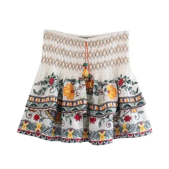 Batwing Sleeve Women Autumn Embriodery Paisley Print Skirt Set Outfits V Neck Button Tiered Mini Skirt Dress Suit Vintage Set Beauty hair & fashionfj